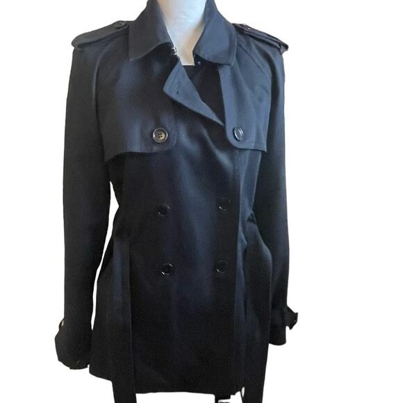 Club Monaco‎ Women Belted Trench Coat L Navy Classic Trendy Minimal Chic Capsule - Picture 6 of 16